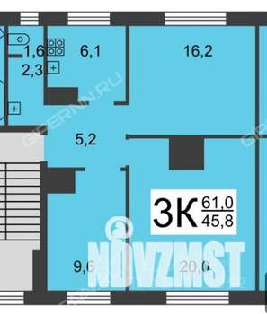 3-к квартира, вторичка, 61м2, 3/3 этаж