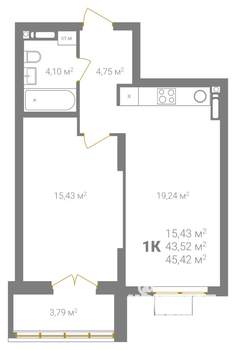 1-к квартира, вторичка, 45м2, 16/18 этаж