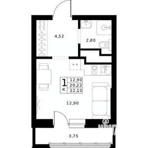 Студия квартира, строящийся дом, 22м2, 21/24 этаж
