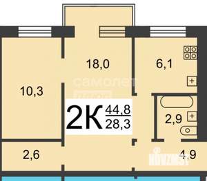 2-к квартира, вторичка, 45м2, 5/5 этаж