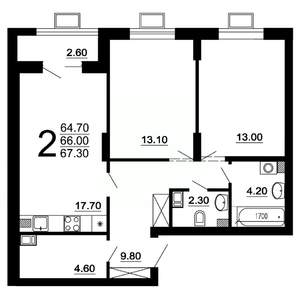 2-к квартира, вторичка, 66м2, 6/10 этаж