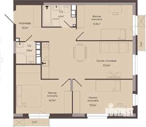 3-к квартира, строящийся дом, 80м2, 7/8 этаж