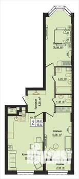 2-к квартира, вторичка, 66м2, 3/15 этаж