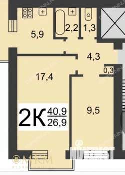 2-к квартира, вторичка, 41м2, 6/9 этаж