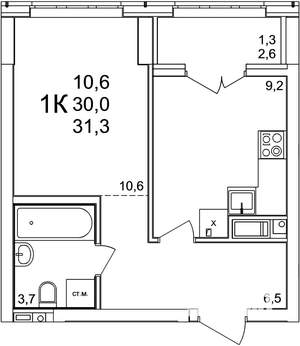 1-к квартира, вторичка, 31м2, 14/25 этаж