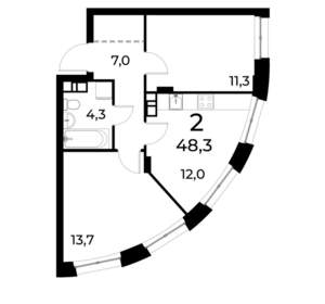 2-к квартира, вторичка, 49м2, 14/20 этаж