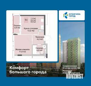 1-к квартира, вторичка, 35м2, 7/10 этаж