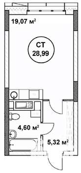 Студия квартира, вторичка, 29м2, 4/22 этаж