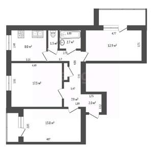 3-к квартира, вторичка, 67м2, 7/9 этаж