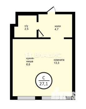 Студия квартира, вторичка, 27м2, 13/15 этаж