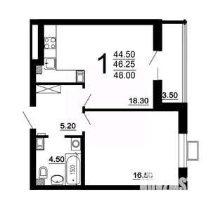 1-к квартира, вторичка, 46м2, 5/10 этаж