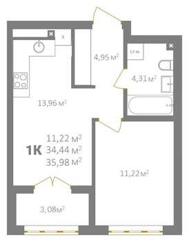 1-к квартира, вторичка, 36м2, 2/18 этаж