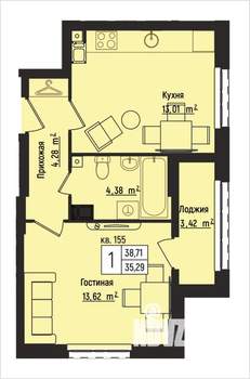1-к квартира, вторичка, 39м2, 4/15 этаж