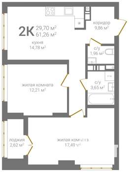 2-к квартира, вторичка, 61м2, 8/24 этаж