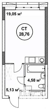 Студия квартира, строящийся дом, 29м2, 8/22 этаж