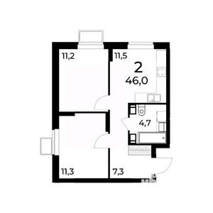 2-к квартира, вторичка, 46м2, 9/15 этаж