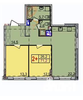 2-к квартира, строящийся дом, 71м2, 4/18 этаж