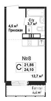 1-к квартира, вторичка, 22м2, 1/17 этаж