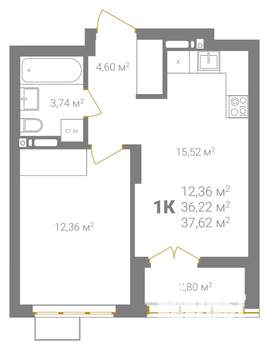 1-к квартира, вторичка, 38м2, 15/18 этаж