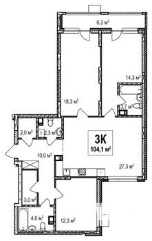 3-к квартира, строящийся дом, 104м2, 2/18 этаж