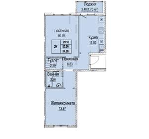 2-к квартира, вторичка, 54м2, 1/9 этаж