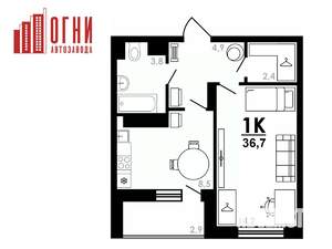 1-к квартира, строящийся дом, 37м2, 15/25 этаж