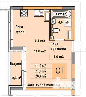 Студия квартира, вторичка, 28м2, 8/25 этаж