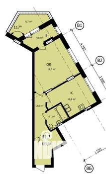 1-к квартира, строящийся дом, 61м2, 12/21 этаж