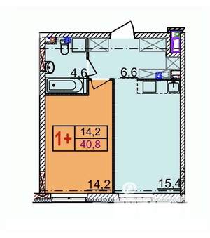 1-к квартира, строящийся дом, 40м2, 5/18 этаж