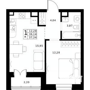 1-к квартира, строящийся дом, 37м2, 7/24 этаж