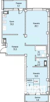 2-к квартира, вторичка, 73м2, 7/12 этаж