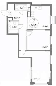 2-к квартира, строящийся дом, 58м2, 9/22 этаж