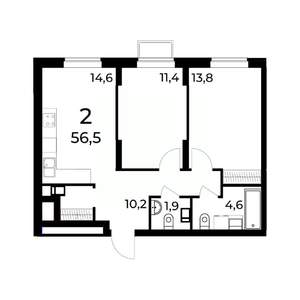 2-к квартира, вторичка, 57м2, 11/15 этаж