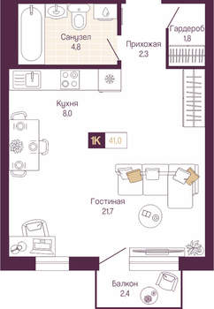 Студия квартира, вторичка, 39м2, 3/19 этаж