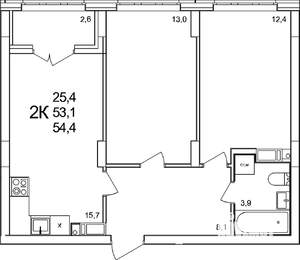 2-к квартира, вторичка, 54м2, 19/19 этаж