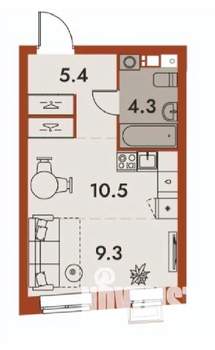 Студия квартира, вторичка, 30м2, 15/25 этаж