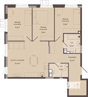 3-к квартира, строящийся дом, 86м2, 2/8 этаж