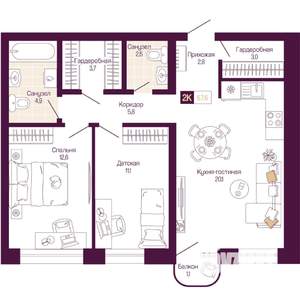 2-к квартира, вторичка, 67м2, 11/25 этаж