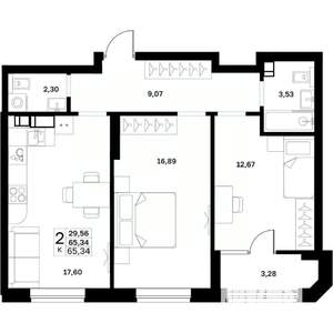 2-к квартира, строящийся дом, 65м2, 7/17 этаж