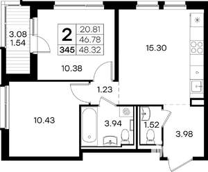 2-к квартира, вторичка, 48м2, 5/9 этаж