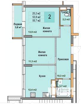 2-к квартира, вторичка, 56м2, 16/25 этаж