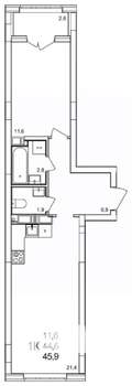 1-к квартира, вторичка, 46м2, 15/19 этаж