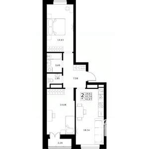 2-к квартира, строящийся дом, 62м2, 23/24 этаж
