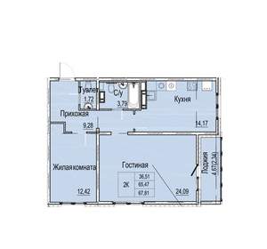 2-к квартира, вторичка, 68м2, 4/9 этаж