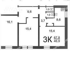 3-к квартира, вторичка, 68м2, 2/2 этаж