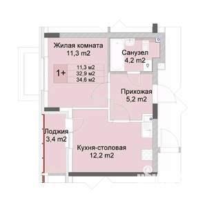 1-к квартира, вторичка, 35м2, 1/10 этаж