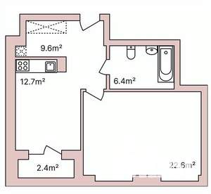 1-к квартира, строящийся дом, 52м2, 2/5 этаж