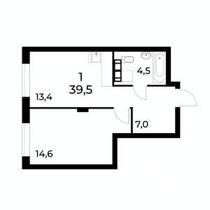 1-к квартира, вторичка, 39м2, 11/19 этаж