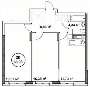 2-к квартира, вторичка, 64м2, 10/22 этаж