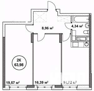 2-к квартира, строящийся дом, 64м2, 11/22 этаж